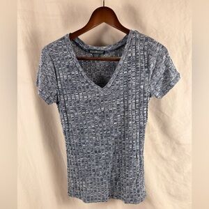 Women's Blue Textured V-Neck Top